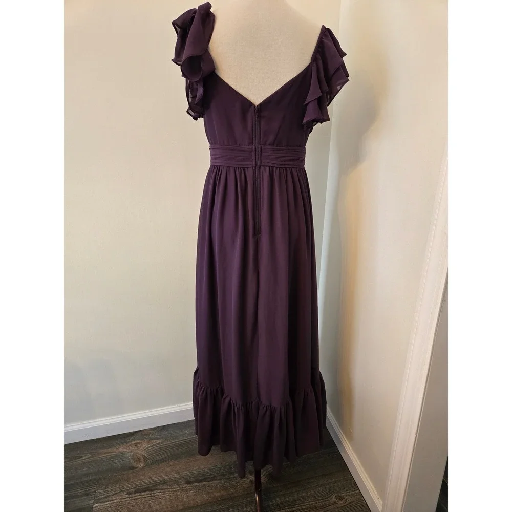 Birdy Grey Plum Purple Michelle Chiffon Ruffle Flutter Maxi Bridesmaid Dress M - Picture 6 of 13